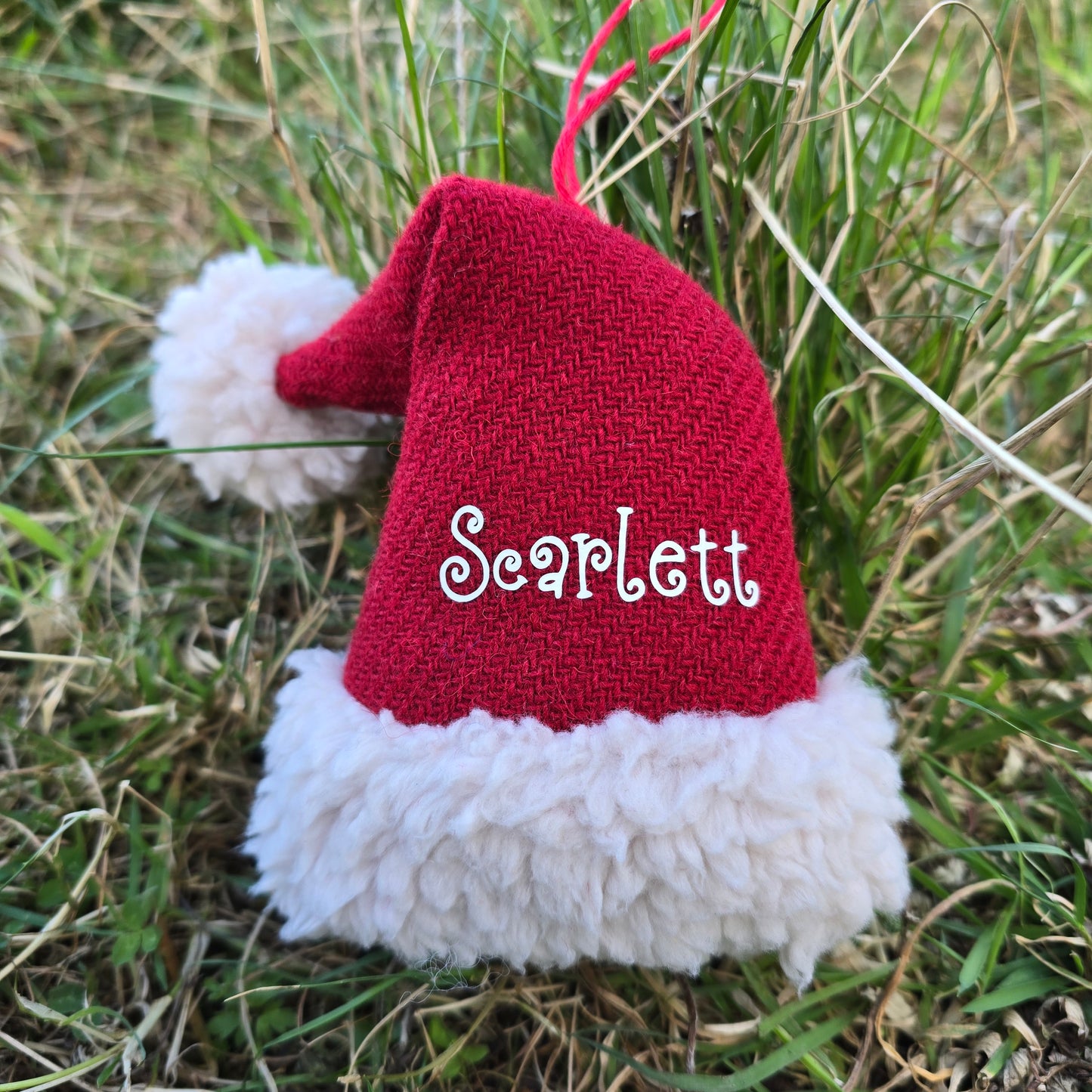 Personalised Harris Tweed Santa Hat Decoration