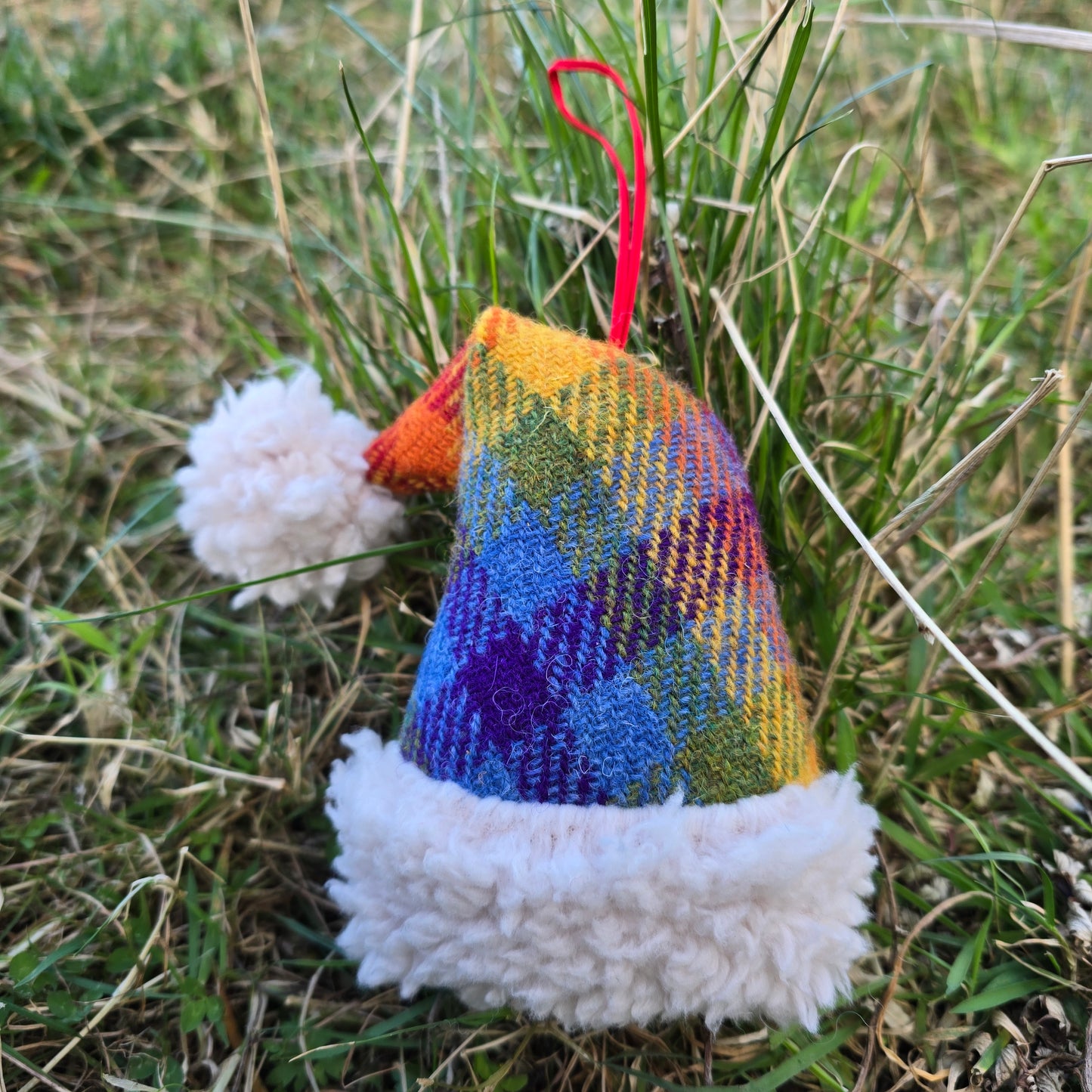 Personalised Harris Tweed Santa Hat Decoration